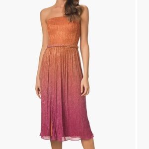 Dress the Population Orange and Pink Strapless Midi Dress